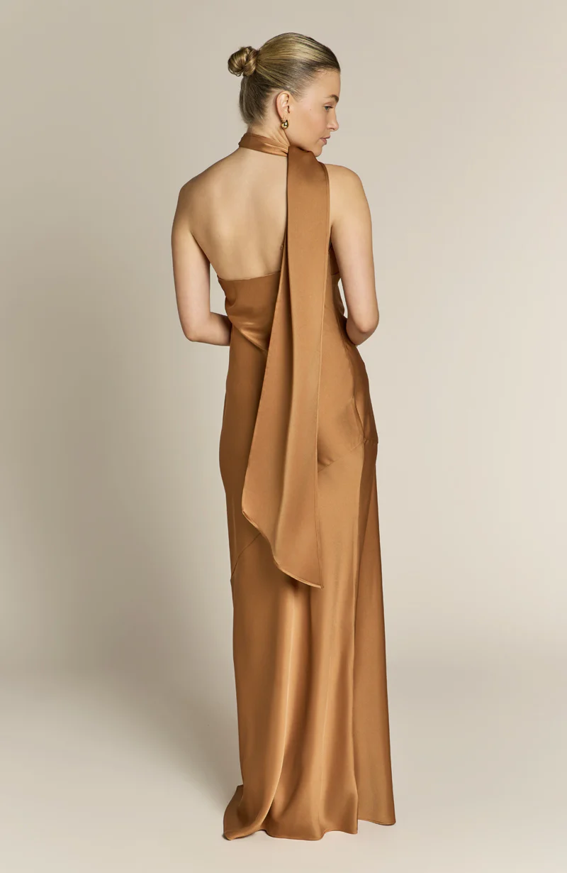 Raye One Shoulder Dress in Caramel - Image 4