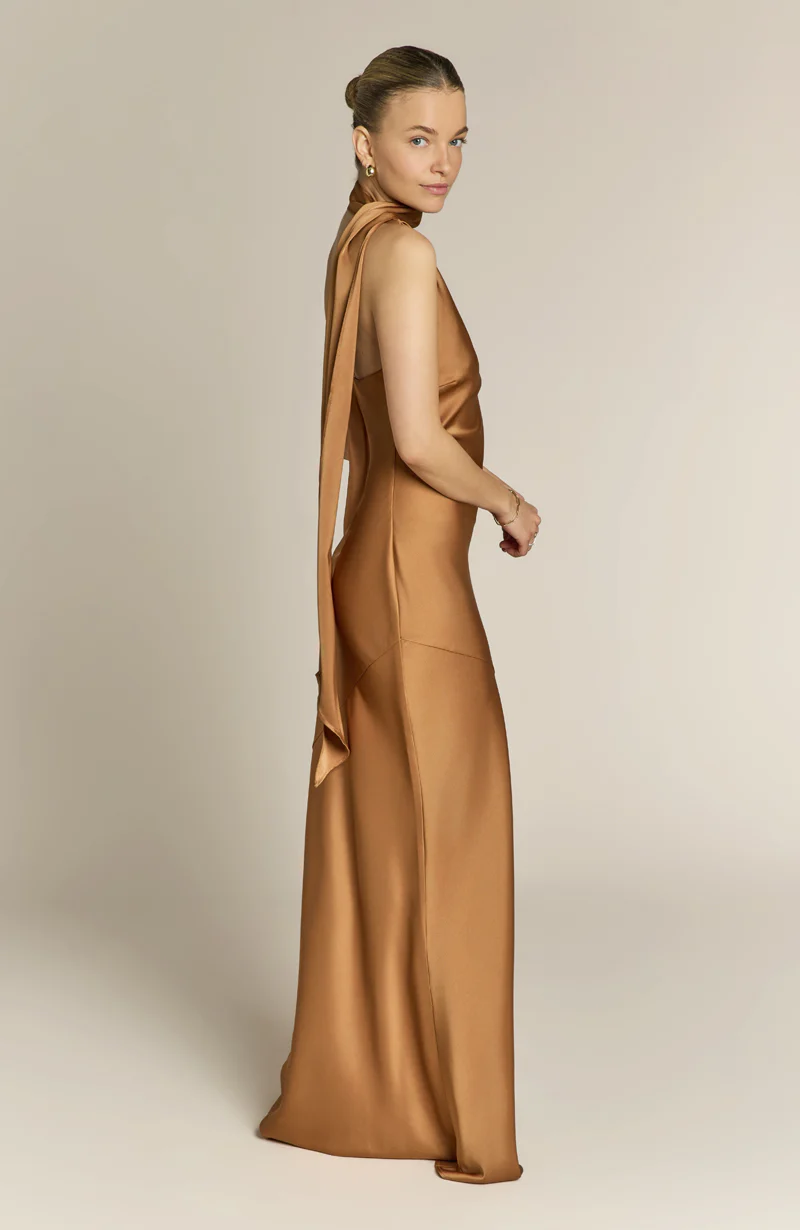 Raye One Shoulder Dress in Caramel - Image 6