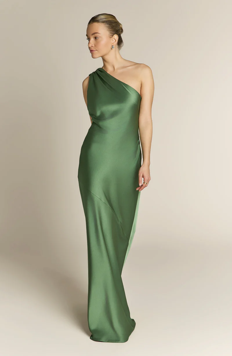Raye One Shoulder Dress in Olive Green - Image 10