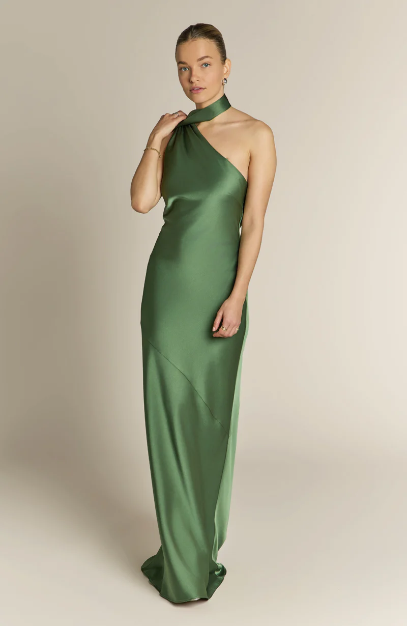 Raye One Shoulder Dress in Olive Green - Image 4