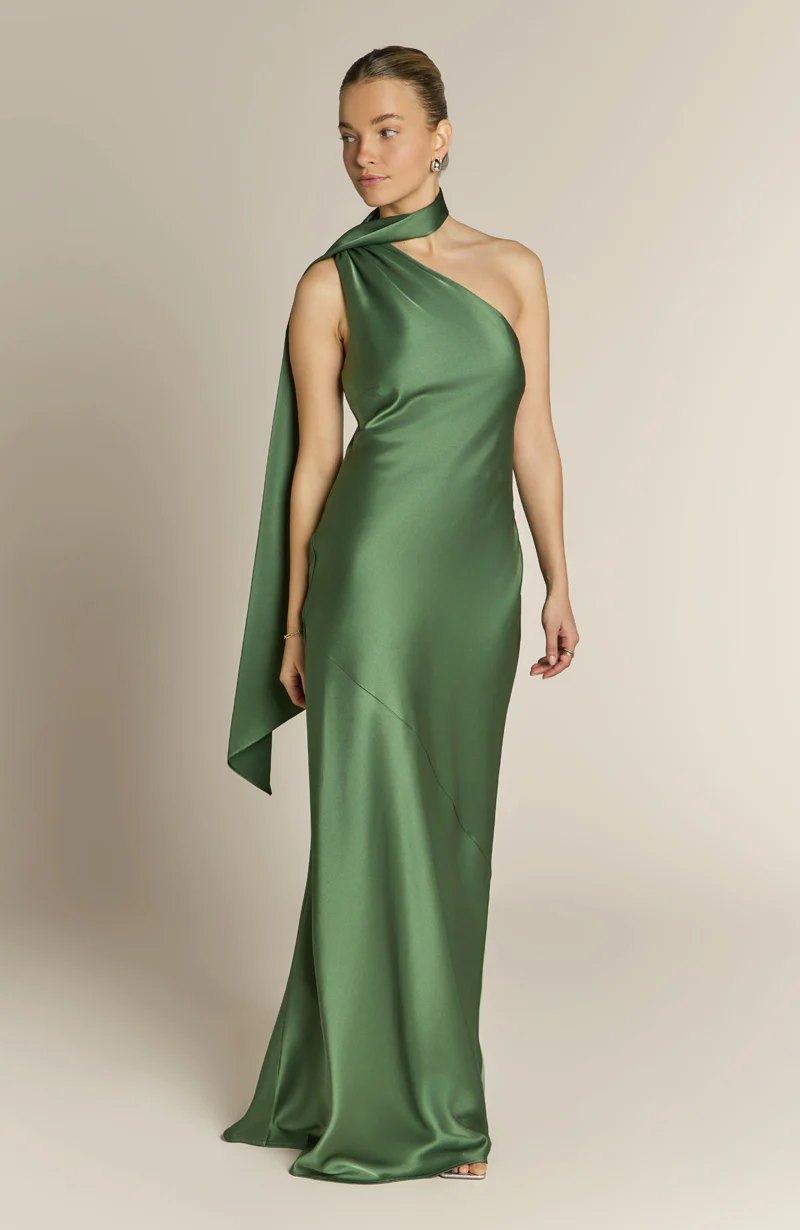 Raye One Shoulder Dress in Olive Green - Image 5