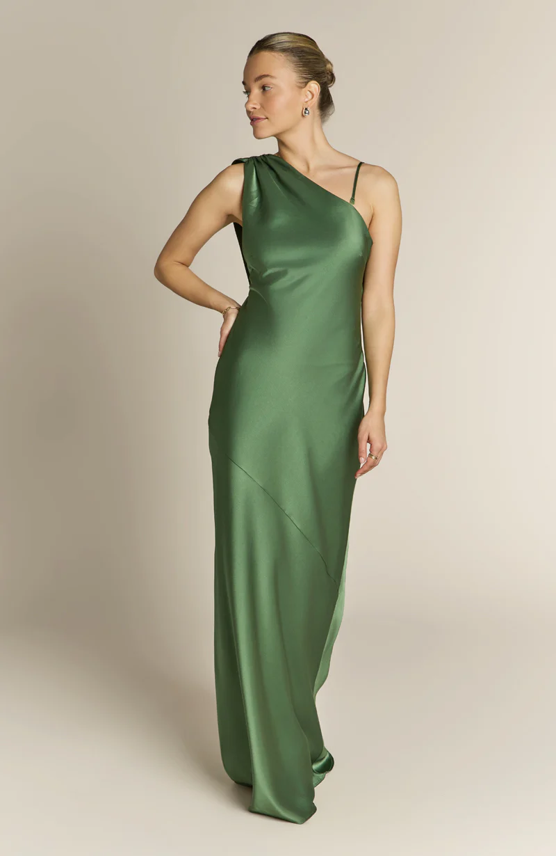 Raye One Shoulder Dress in Olive Green - Image 6