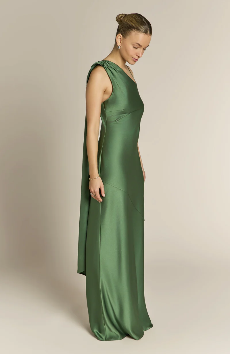 Raye One Shoulder Dress in Olive Green - Image 7