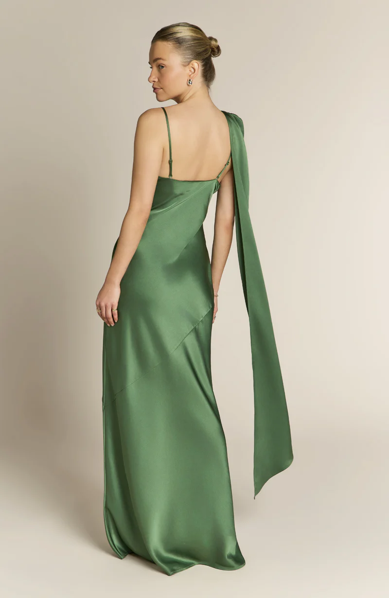 Raye One Shoulder Dress in Olive Green - Image 8