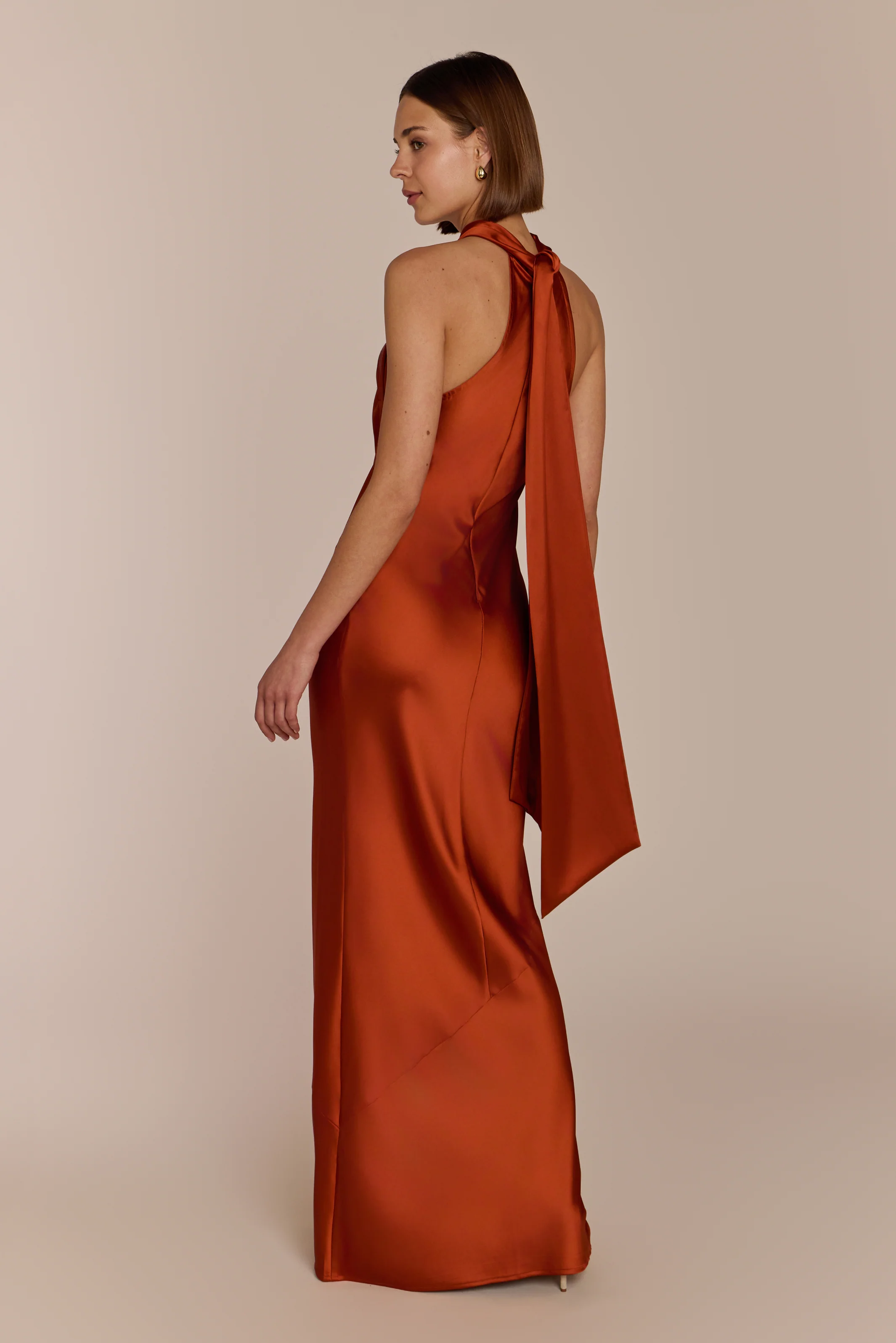 Roma Dress in Burnt Orange Satin - Image 4