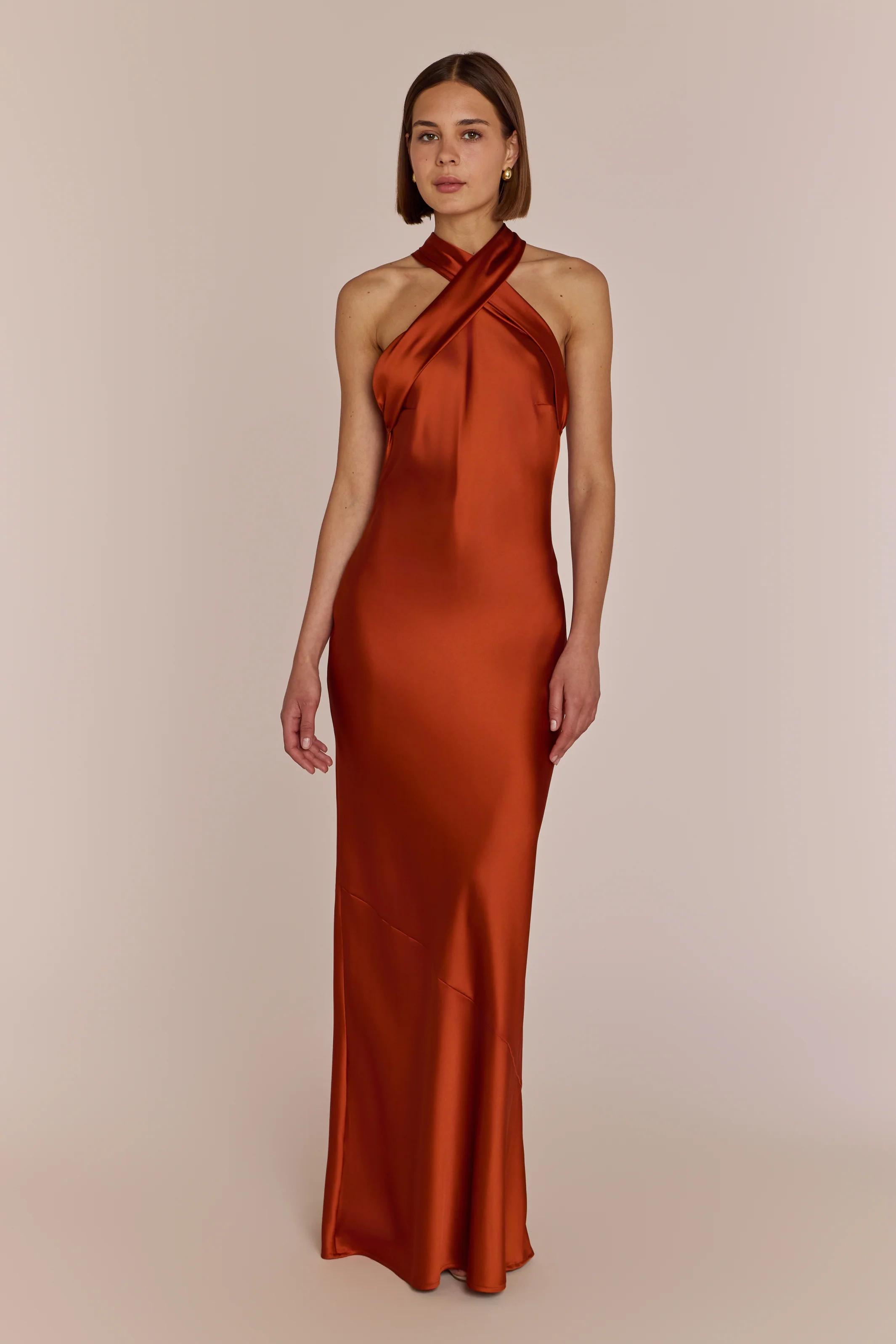 Roma Dress in Burnt Orange Satin - Image 5