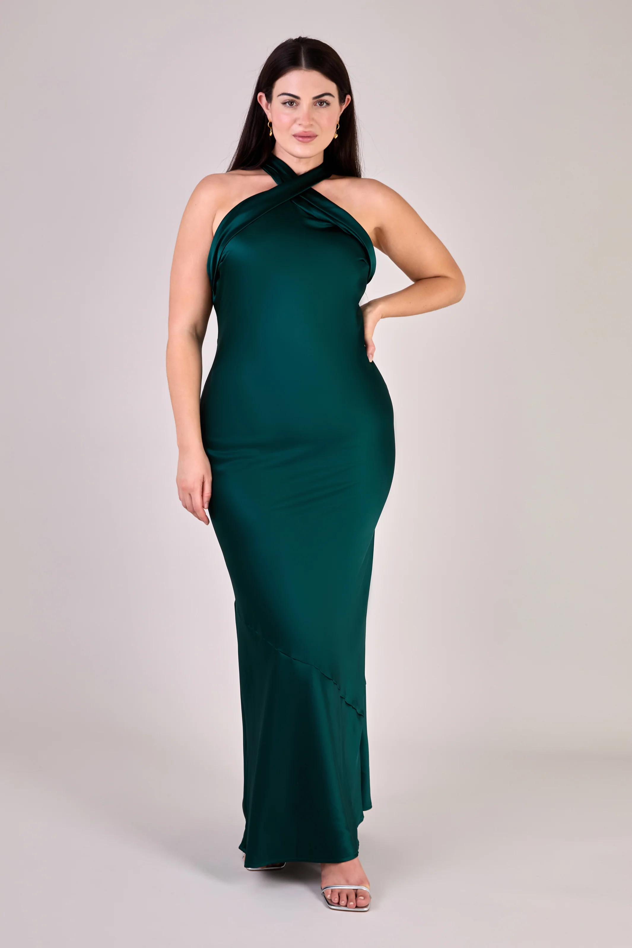 Roma Dress in Forest Green Satin - Image 4