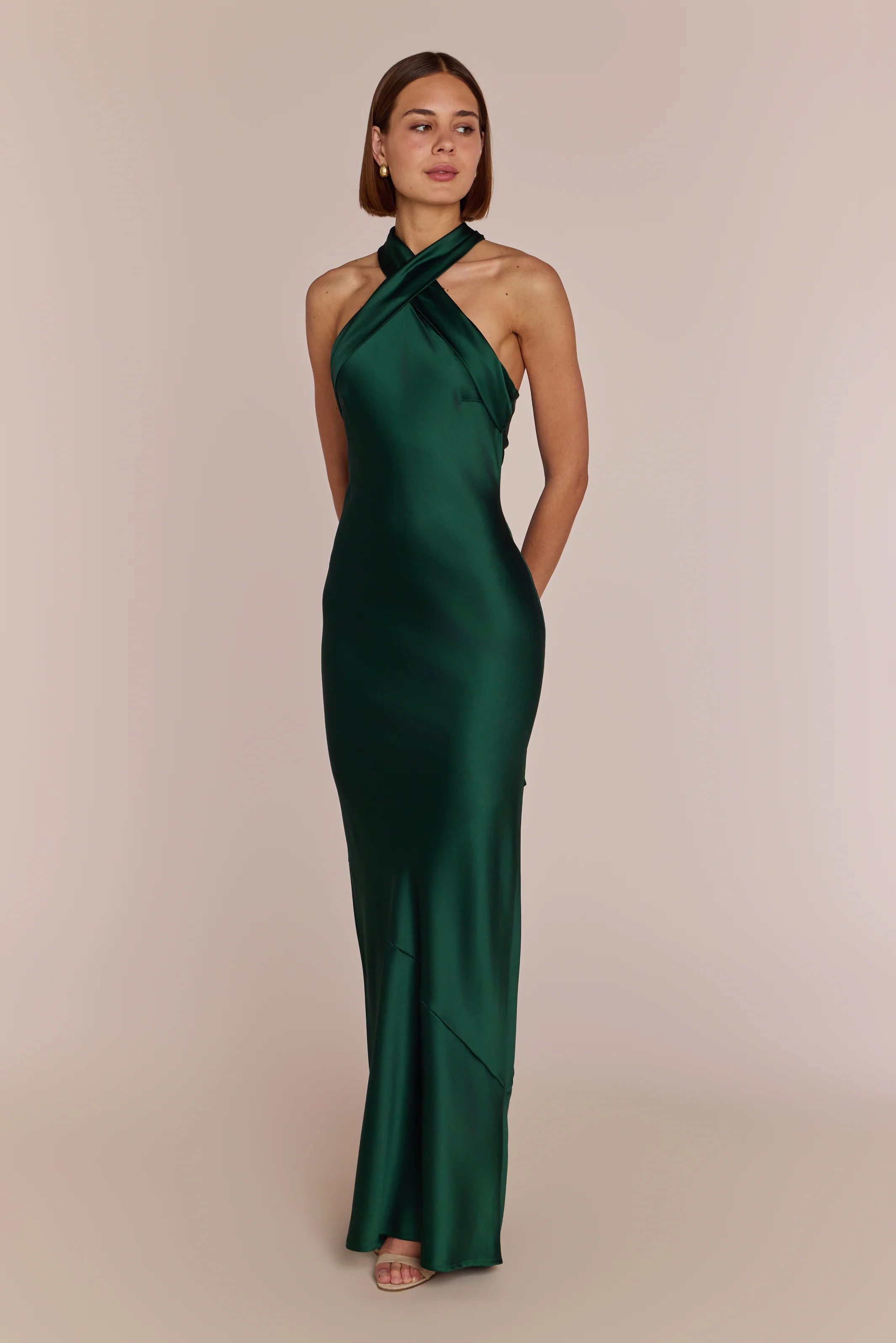 Roma Dress in Forest Green Satin - Image 6
