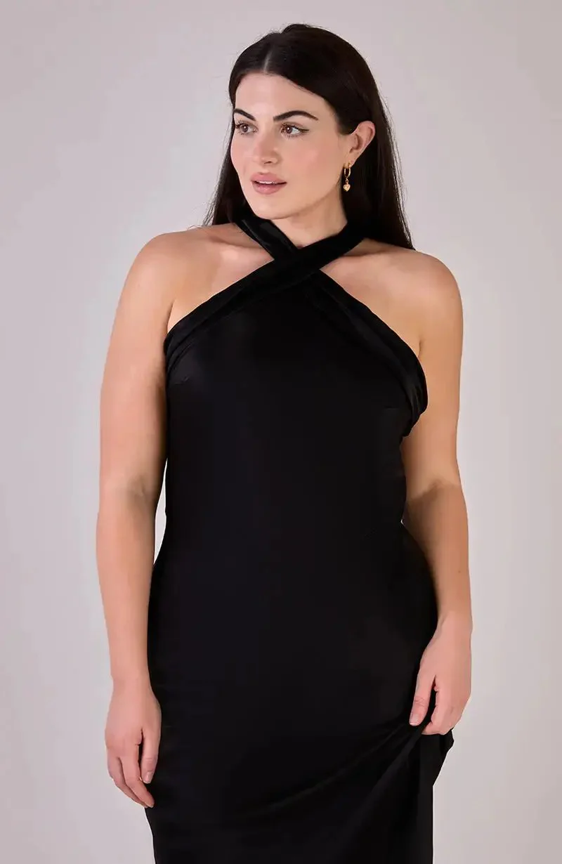 Roma Dress in Black viscose satin - Image 5