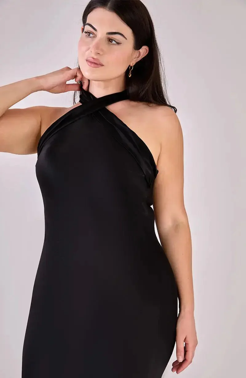 Roma Dress in Black viscose satin - Image 6