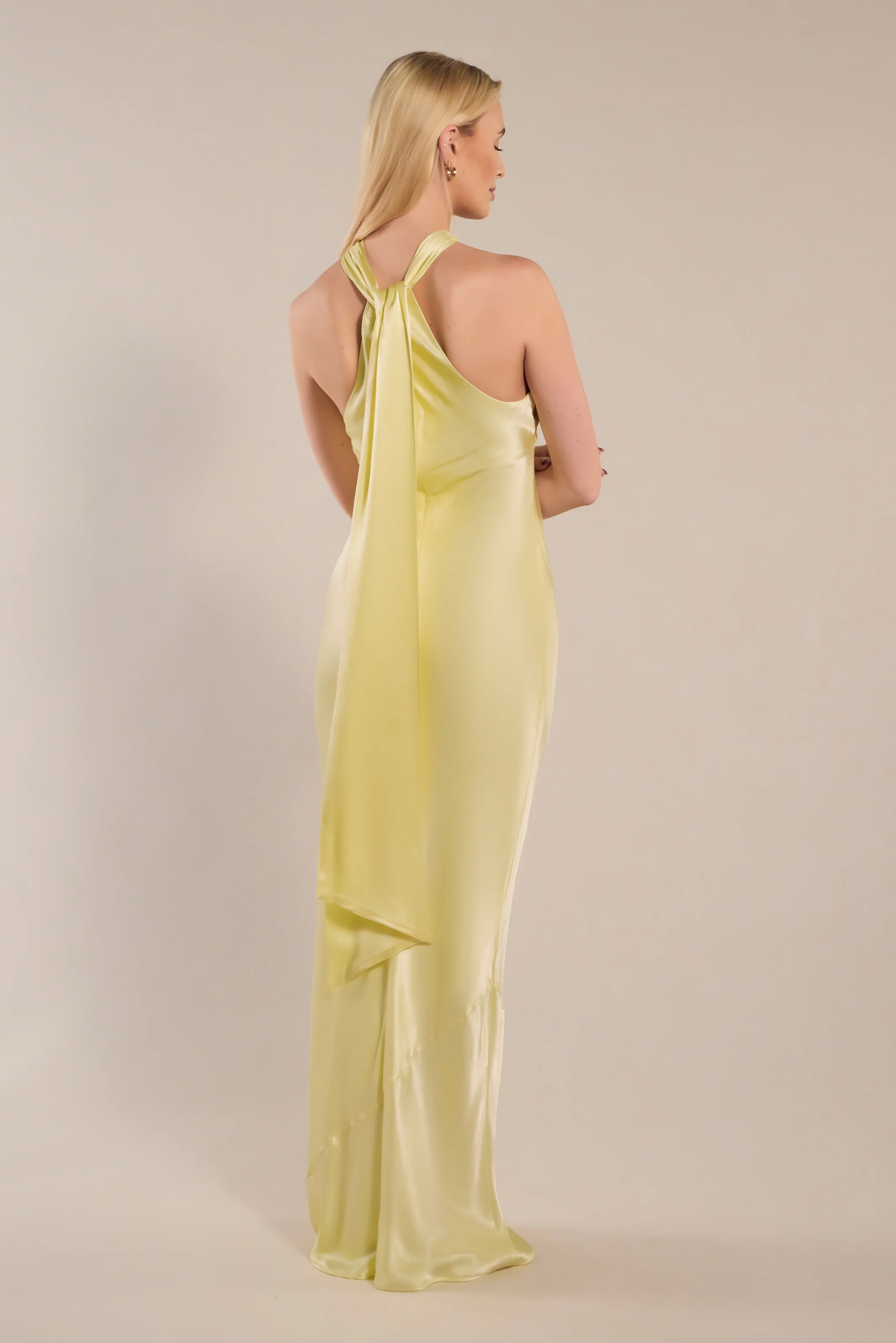 Roma Dress in Lemonade Yellow Satin - Image 3