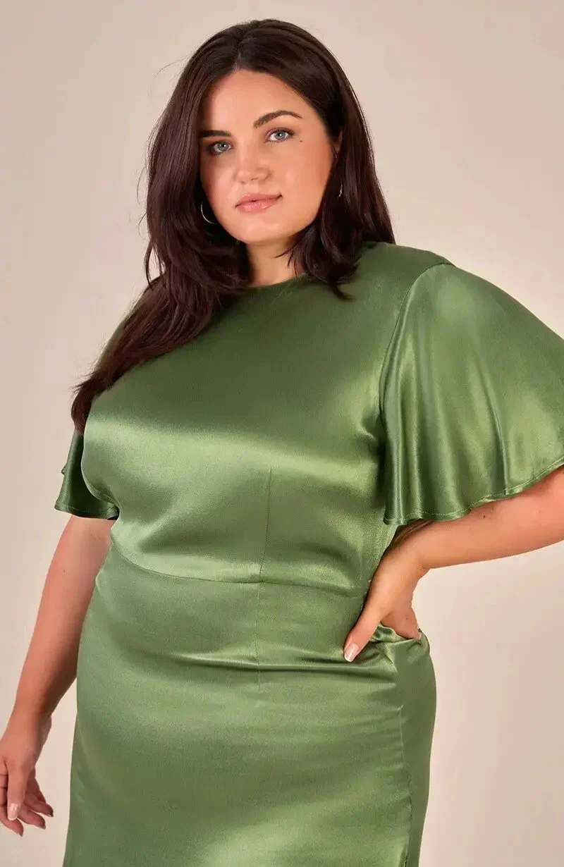 Sienna Dress in Olive Viscose Satin - Image 3