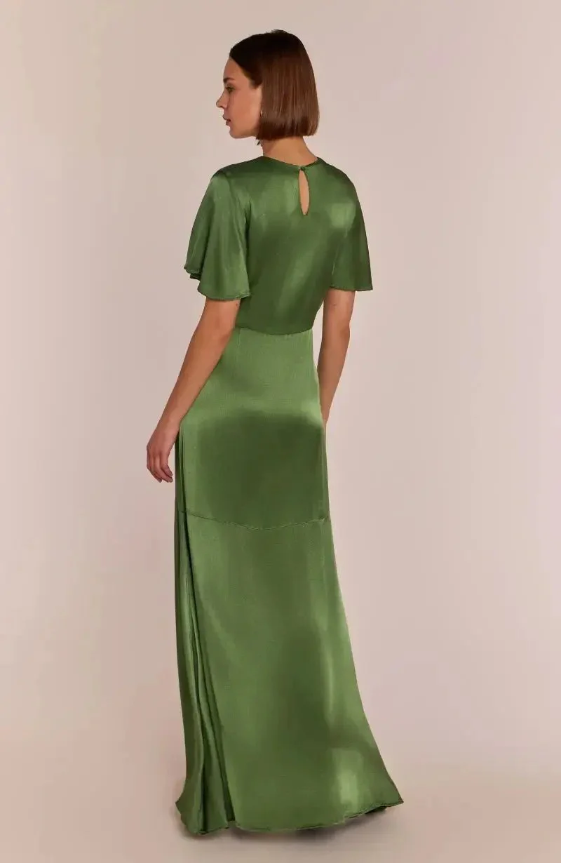 Sienna Dress in Olive Viscose Satin - Image 4