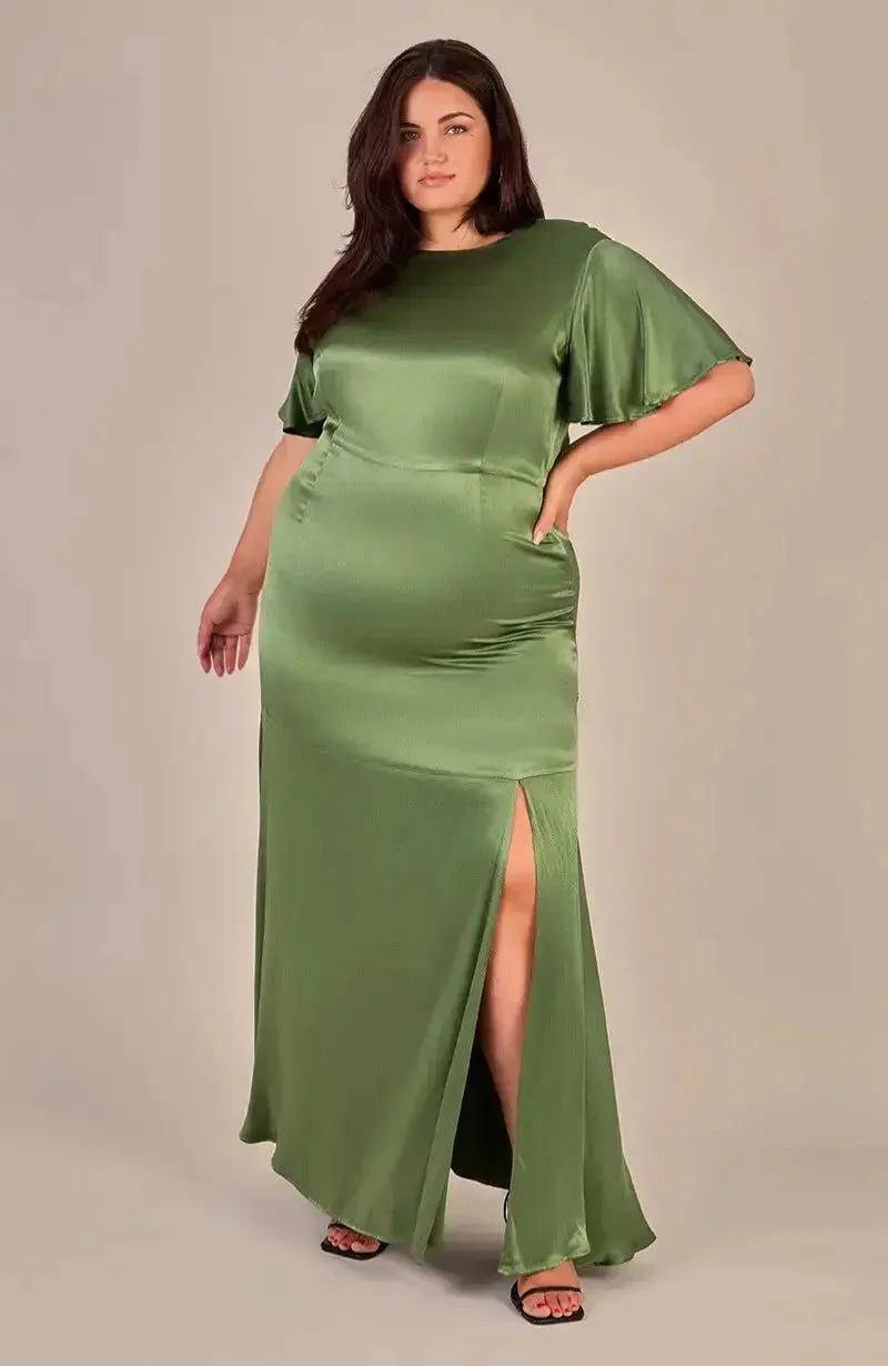 Sienna Dress in Olive Viscose Satin - Image 5