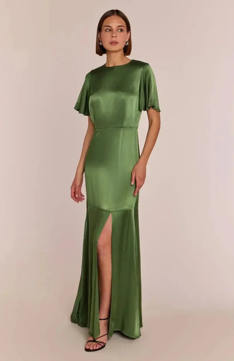 Sienna Dress in Olive Viscose Satin - Image 6
