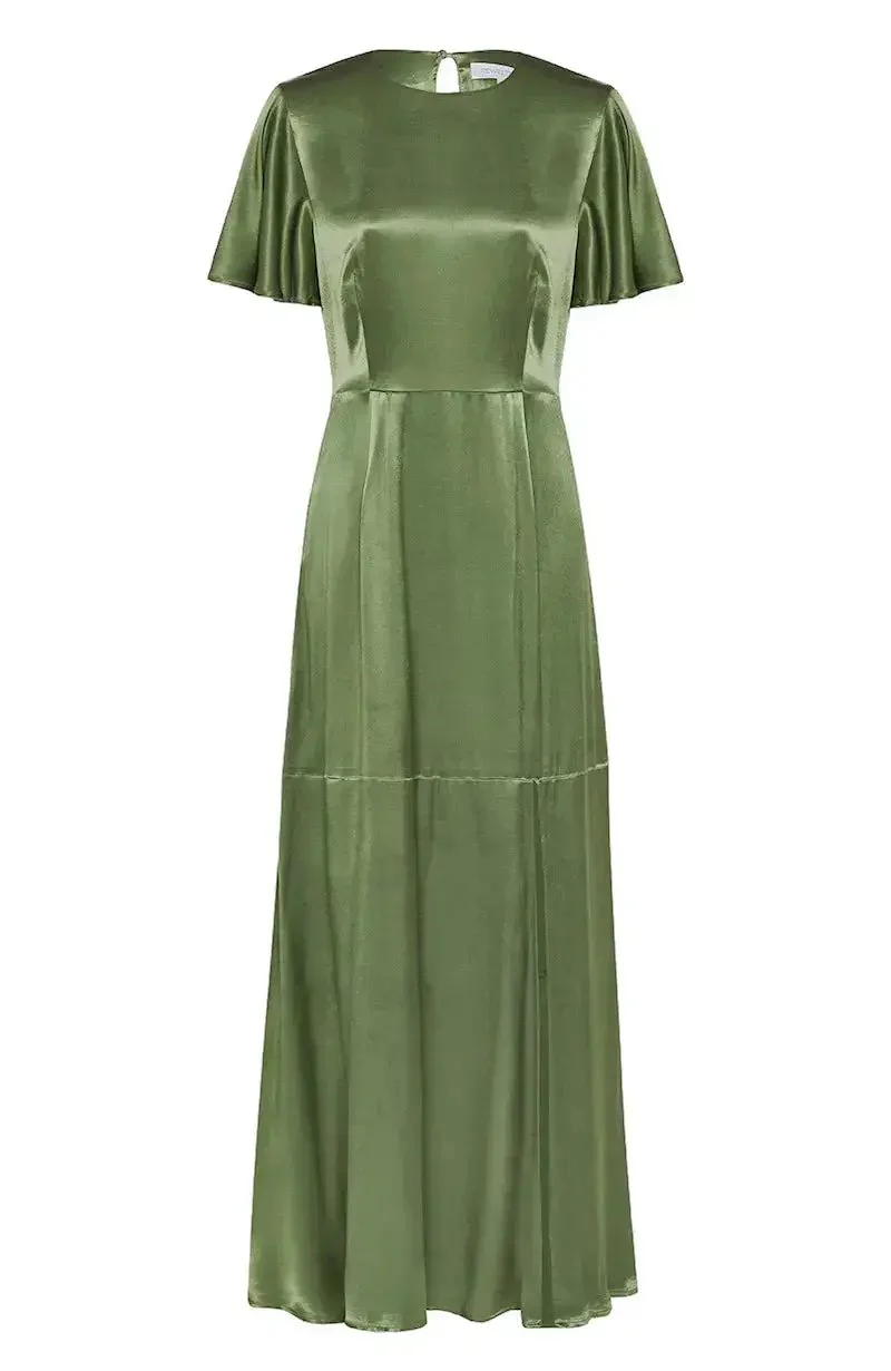 Sienna Dress in Olive Viscose Satin - Image 7