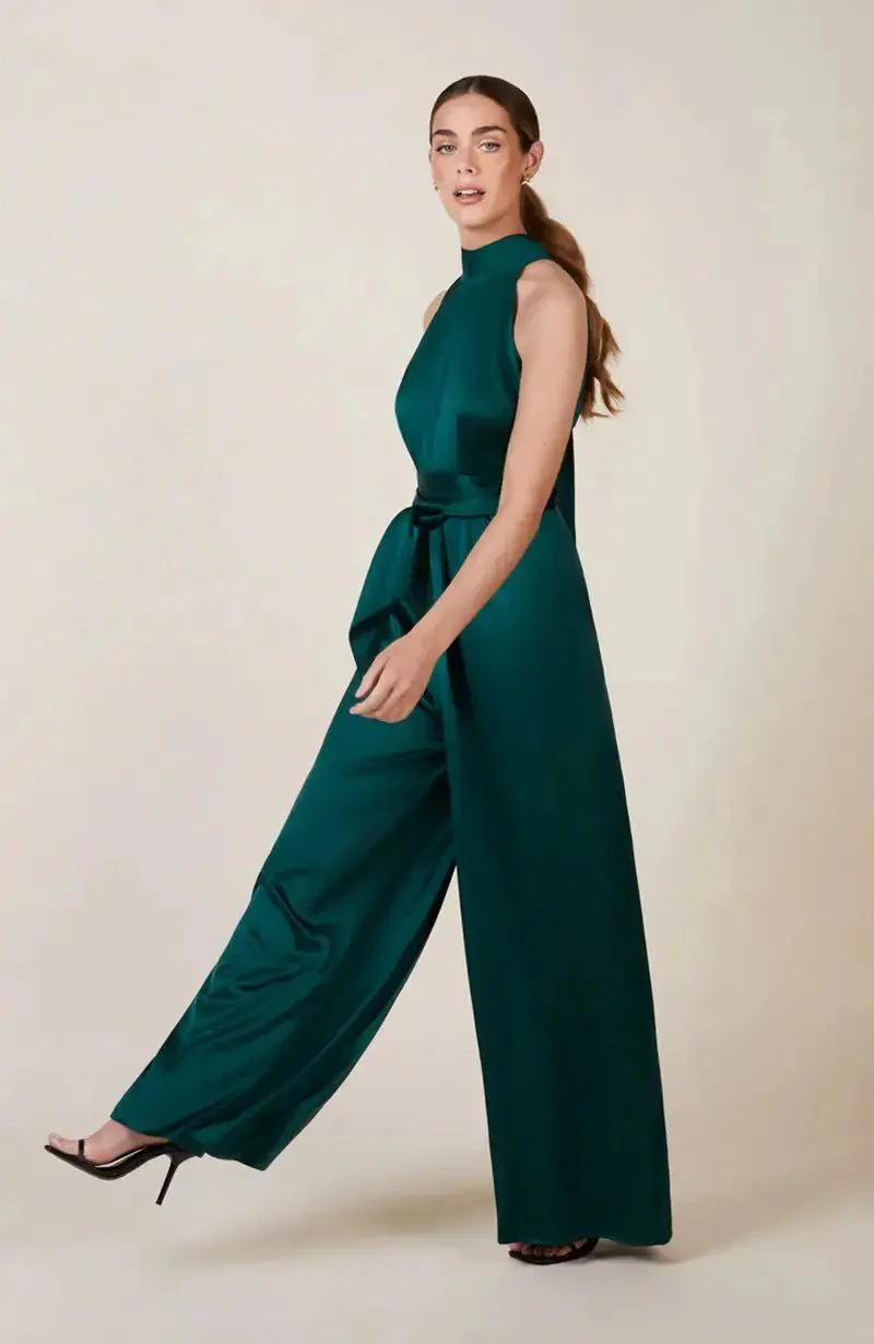 Soho Jumpsuit in Forest Green Satin - Image 3